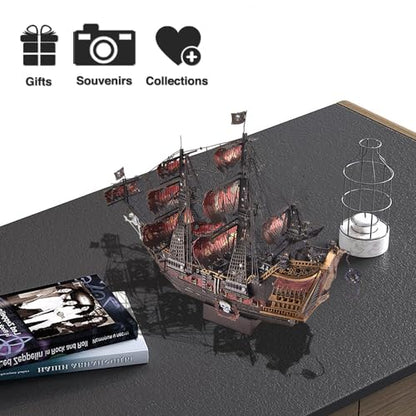 Piececool 3D Metal Puzzles for Adults, Red Queen Anne's Revenge Pirate Ship Model Kits, 3D Watercraft Model Building Kit, DIY Craft Kits Difficult 3D Puzzles for Family Time - color: Queen Anne's Ii