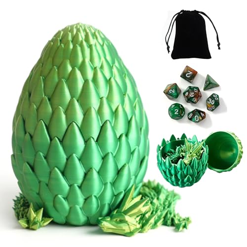 DND Dice Set, 7pcs Polyhedral Dice with 3D Dragon Egg Shell, Portable Dungeons and Dragons Dice with Organizer Bag for RPG/MTG (Green) - color: Green