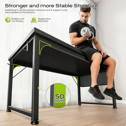DurayLoly 47 x 24 inch Desk, 24mm Thick Heavy Duty Gaming Desk with RGB LED & Power Outlets, Detachable Stand, Hooks & Storage Bag, 110LBS Capacity, Home Office Computer Desk, Black - color: Black, size: 47 Inch