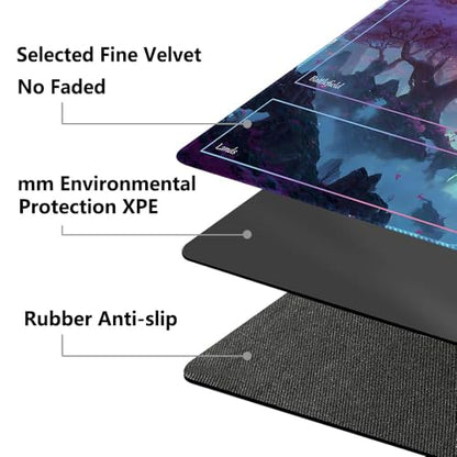 MTG Playmat 24x14 Inch | Optional Game Zone Layout | Non-Slip Rubber Base | Stitched Edges | Includes Free Storage Bag | for TCG, Board Games, and Desk Use(Blossombra,with Zone) - color: Blossombra, style: With zone