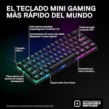 SteelSeries Apex Pro Mini HyperMagnetic Gaming Keyboard – Adjustable Actuation – Compact 60% Form Factor – RGB – PBT Keycaps – USB-C - size: Pro Mini 60%, style: Gen 2 Wired