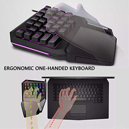 PC One-Handed Keyboard Ergonomic Mechanical Gaming Keypad with Wrist Rest 7 Color Backlit Quick Responsive 29 Keys for Windows7/8/10 MAC OS