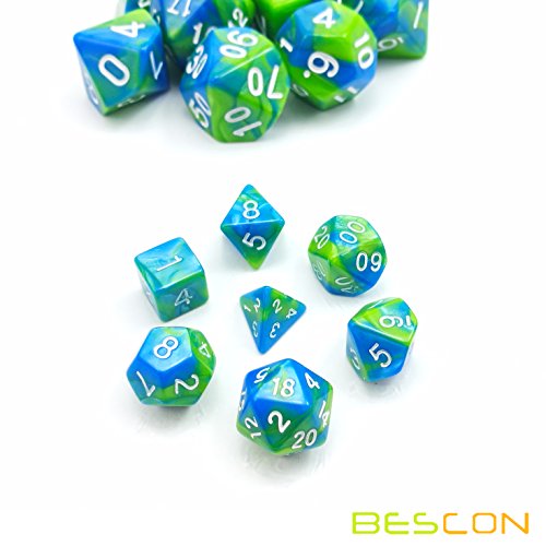 Bescon Mini Gemini Two Tone Polyhedral RPG Dice Set 10MM, Small Mini RPG Role Playing Game Dice Set D4-D20 in Tube, Aquamarine - color: Aquamarine