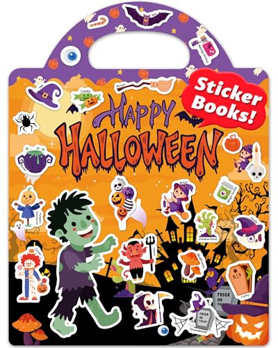 Walenced Reusable Sticker Book for Toddlers, Travel Stickers for Kids, Toddler Craft Activities Toys, Birthday Gifts for Boys & Girls - style: Halloween