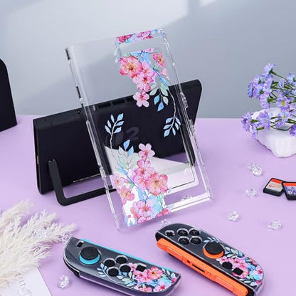 DLseego Protective Case Flower Floral Clear Switch 2 (2025), Detachable Joy-Handle Protective Case 2-Piece Split Full Wrap PC Hard Shell Anti-Scratch All-Round Protection Cover, Peach Blossom, Pink - color: Pink