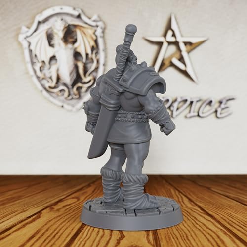 AUSPDICE Heroic Unpainted Fantasy Minis, 32mm Half Orc Warrior Figure-AS406 | Half Orc Warrior with Shoulder Armor and Sheathed Sword for Role Playing, DND, TTRPGs, Dungeon Masters and Tabletop Gaming