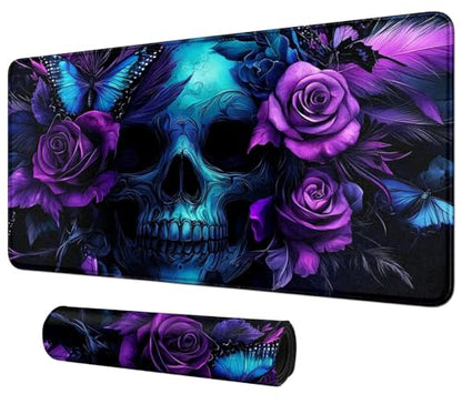 Blue Skull with Purple Rose for MTG & TCG Playmat Mouse Pad,BFDHGQZC 24" x 14" Game Mat for MTG/RPG/CCG Trading Card Game Playmats Table Mat Perfect for Card Games Video Games Computer Office - color: Blue Skull With Purple Rose