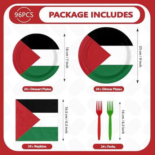 96 Pcs Palestine Flag Palestinian Party Decorations Serves 24 | Palestinian Paper Plates and Napkins Palestine Theme Tableware Set for Soccer Events Country Decoration Sports Party Supplies - style: Palestine Themed Plates m