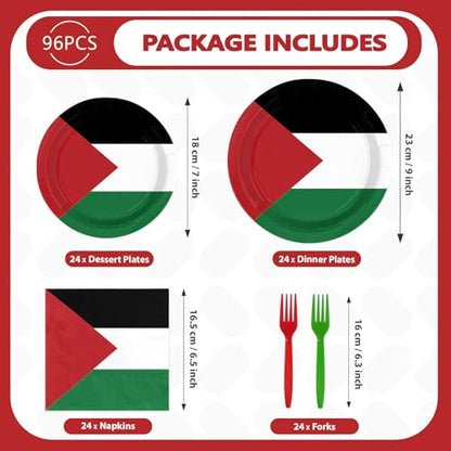 96 Pcs Palestine Flag Palestinian Party Decorations Serves 24 | Palestinian Paper Plates and Napkins Palestine Theme Tableware Set for Soccer Events Country Decoration Sports Party Supplies - style: Palestine Themed Plates m