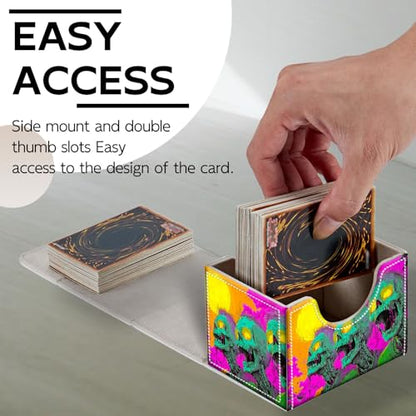Trading Card Storage Box, Holds 100+ for MTG Cards, PU Leather with Magnetic Closure, Neon Green Zombies in Psychedelic Scene Durable Deck Box for Magic the Gathering, Trading Card Games - color: Neon Green Zombies in Psychedelic Scene