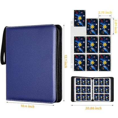 720 Pockets Round Ring Trading Card Binder, 9-Pocket Clear Zipper Card Album with Wrist Strap, Holds 720 Standard TCG Cards Compatible with Sports Baseball Football Game Cards (Dark Blue) - color: 9 Pocket 720 Carton Blue