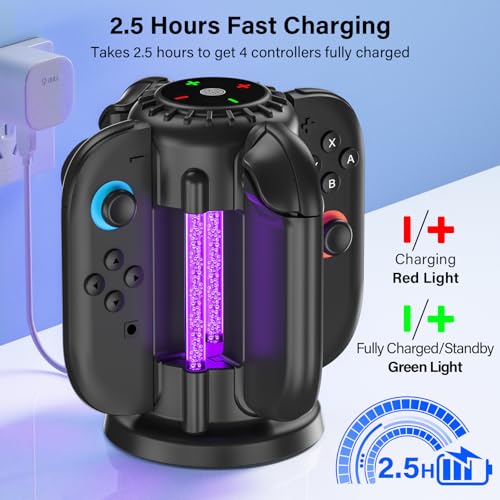 Switch-2-Joycon-Charger - Charging Dock for 2025 Nintendo Switch 2 JoyCon Controllers, Magnetic & Bubble LED Light, Fast Charging Station for Nintendo Switch2 Joy-con 2 Controllers Accessories, Black - color: Black