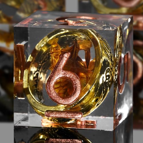 FONVGOGO Magic Lord Rings D and D Dice Set, Sharp Edge Resin DND Dice with Box 7Pcs Dungeons and Dragons Polyhedral Dice Set for Role Playing Game Gift Tabletop Games (Ring Copper) - color: Ring Copper