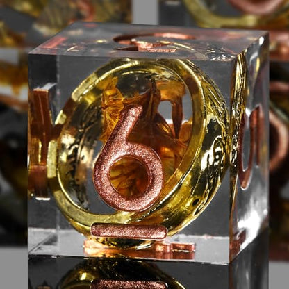 FONVGOGO Magic Lord Rings D and D Dice Set, Sharp Edge Resin DND Dice with Box 7Pcs Dungeons and Dragons Polyhedral Dice Set for Role Playing Game Gift Tabletop Games (Ring Copper) - color: Ring Copper