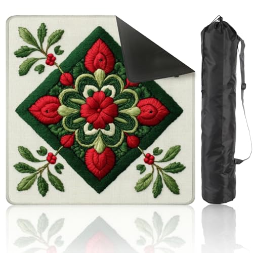 Mahjong Mat 31.5" x 31.5" Embroidered Christmas Poinsettia Holly Square Red Green Non-Slip Noise Reduction Mahjong Tiles Table Cover for Dominoes Poker Card Board and Tile Games Gift - color: Color7