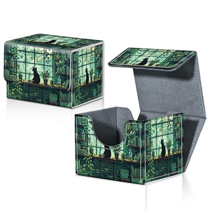 Card Deck Box for MTG Trading Cards with Magnetic Closure,Premium Card Storage Box Case Cover for TCG CCG Magic Cards,Rainy Night Cat - color: Rainy Night Cat