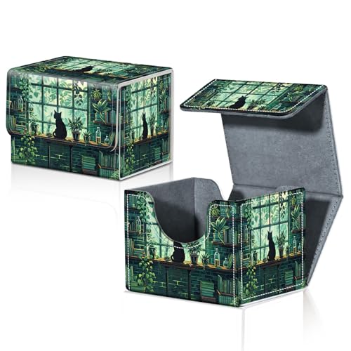 Card Deck Box for MTG Trading Cards with Magnetic Closure,Premium Card Storage Box Case Cover for TCG CCG Magic Cards,Rainy Night Cat - color: Rainy Night Cat