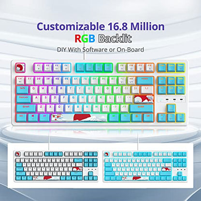 75 Percent Mechanical Gaming Keyboard, 87 Keys RGB Backlit Wired Keyboard TKL Compact Keyboard with Linear Red Switches for Laptop PC PS4 PS5 Xbox Gamer(87 Sea) - color: 87 Sea/red swicth