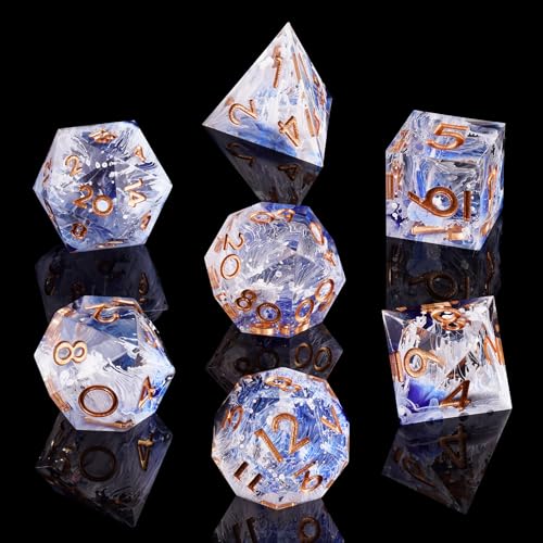 DND Dice Set, 7 Pcs Sharp Edge D&D Dice Polyhedral Resin Dice for Dungeons and Dragons RPG MTG Role Playing Table Games