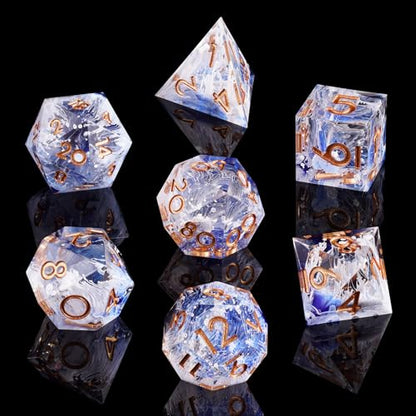 DND Dice Set, 7 Pcs Sharp Edge D&D Dice Polyhedral Resin Dice for Dungeons and Dragons RPG MTG Role Playing Table Games - color: Blue-2