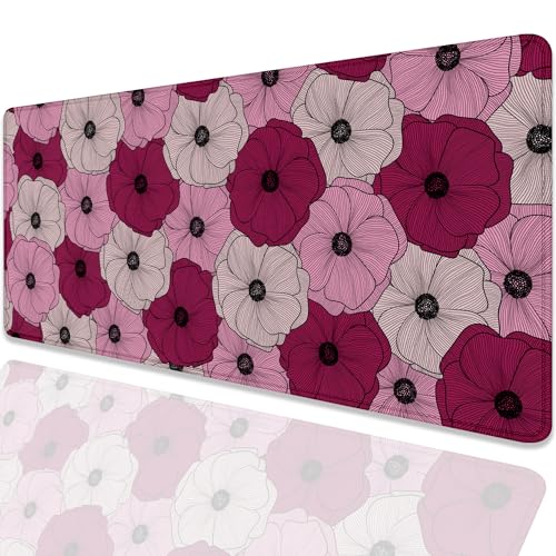 Abstract Floral Mouse Pad Desk Pad,Boho Art Flowers Extended Gaming Mouse Mat with Stitched Edges Non-Slip Waterproof Rubber Base Mous Mat for Office Home Game Desk Pad(27.5X11.8 in) - color: Line Art Floral