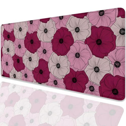 Abstract Floral Mouse Pad Desk Pad,Boho Art Flowers Extended Gaming Mouse Mat with Stitched Edges Non-Slip Waterproof Rubber Base Mous Mat for Office Home Game Desk Pad(27.5X11.8 in) - color: Line Art Floral