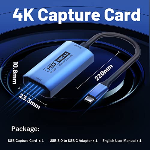 GUERMOK Video Capture Card, USB3.0 HDMI to USB-C Capture Device, 2K@30FPS | Stream & Record Gameplay at 1080P@60FPS, Compatible with Mac OS, Windows, Quest 3, OBS, Zoom, PS5/4, Switch, Xbox (Blue) - color: Blue