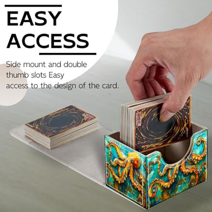 Trading Card Storage Box, Holds 100+ for MTG Cards, PU Leather with Magnetic Closure, Stained Glass Octopus Painting Durable Deck Box for Magic the Gathering, Trading Card Games - color: Stained Glass Octopus Painting