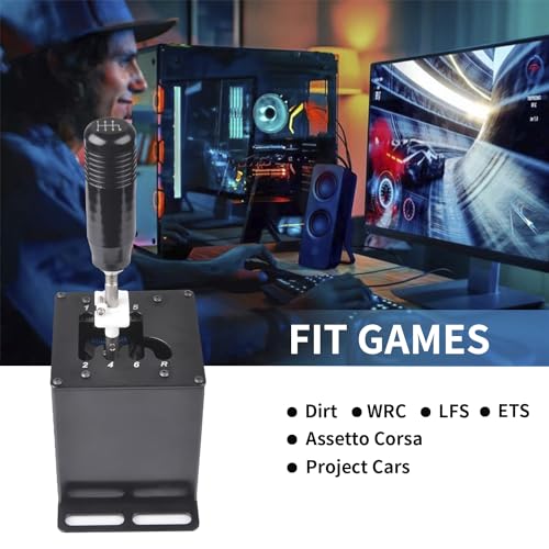 CNRAQR PC USB Handbrake and Racing Game Simulator Shifter 6+R H Gear for Logitech G29/G27/G25 with Thrustmaster T300RS/GT - size: H Gear 6+R