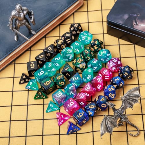 DND Dice Set 42 Pcs Polyhedral Dungeons and Dragons Rolling Dice for D&D RPG MTG Table Games Dice Bulk with Colorful Drawstring Bags and Dice Tray (Cartoon) - color: Cartoon