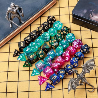 DND Dice Set 42 Pcs Polyhedral Dungeons and Dragons Rolling Dice for D&D RPG MTG Table Games Dice Bulk with Colorful Drawstring Bags and Dice Tray (Cartoon) - color: Cartoon