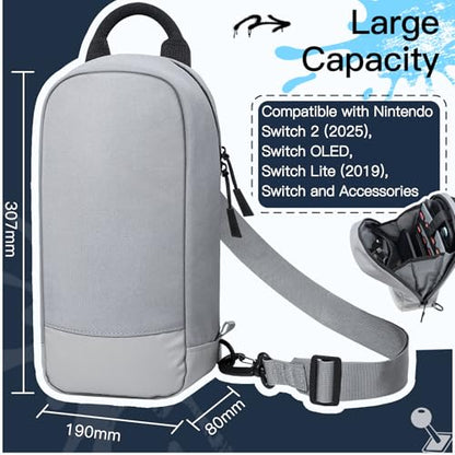 JETech Sling Bag for Nintendo Switch 2/Switch OLED/Switch Console, Grey | Crossbody Carrying Design, 8 Game Card Slots, Large Storage Capacity, Travel-Friendly Organization - color: Grey