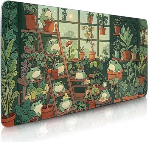 Frog Gaming Mouse Pad, Lush Green Nature Theme Mouse Pad, Indoor Frog Mousepad, Whimsical Frog Game Desk Accessories for Boy, Large Desk Mat for Keyboard Mouse 15.7” x 35.4” XXL - color: Green-IndoorFrog, size: XX-Large