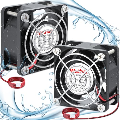 Wathai 60mm 12v Fan Waterproof High Speed Small 12V DC Computer Cooling Fan | Built with a dual ball bearing and IP67 protection, this 12v computer fan waterproof unit thrives in humid battery boxes - size: 60x25mm
