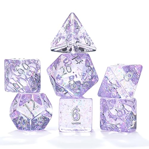 and Dice: Holographic Dice: Pegasus Wings - 7pc RPG Set, Iridescent Purple & Pink Glitter in Clear Resin, Role Playing Games Dice - style: Pegasus Wings