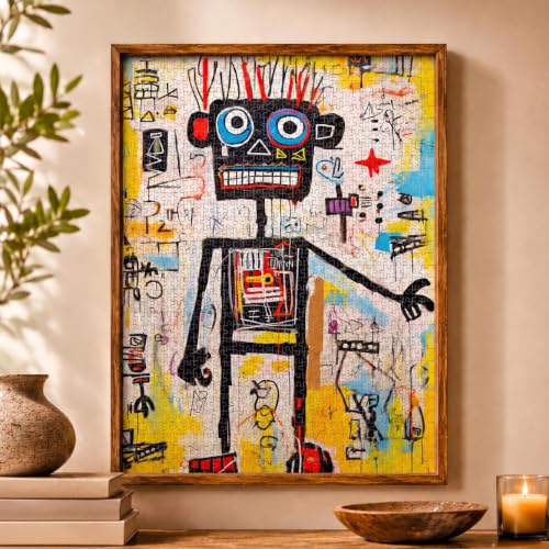 Cross & Glory | 1000 Piece Jigsaw Puzzles for Adults | Neon Robot Rhapsody | Abstract Neo-Expressionism Art | Luminous Yellow Highlights | 2mm Thick Pieces | Satin Finish | Ages 14+ - color: Neon Robot Rhapsody