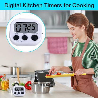 Leumoi 24 Pack Multi-Function Digital Timers with Magnetic Back, Large LCD Display, Loud Alarm, Count up & Countdown, Memory Function for Cooking, Classroom, Study, Exercise & Work(White and Black) - color: White and Black