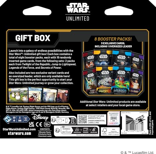 Asmodee Star Wars: Unlimited Gift Box - Collectible Trading Card Game Expansion, Includes 8 Booster Packs, 2 Exclusive Variant Cards & Oversized Leader, Ages 12+, 2+ Players, 20 Minute Playtime