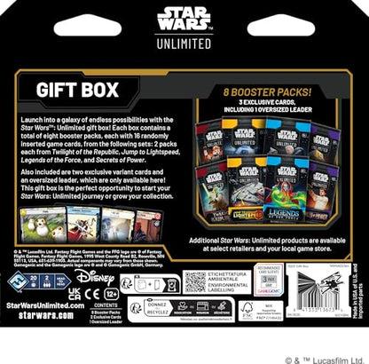 Asmodee Star Wars: Unlimited Gift Box - Collectible Trading Card Game Expansion, Includes 8 Booster Packs, 2 Exclusive Variant Cards & Oversized Leader, Ages 12+, 2+ Players, 20 Minute Playtime