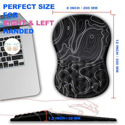 Ergonomic Mouse Pad with Massage Dot, Comfortable Computer Mouse Pad for Laptop, Wrist Rest Pain Relief, Non-Slip PU Base, Black, 12 x 8 in - color: 022-Topographic Map Black