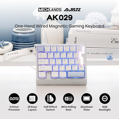 MechLands AJAZZ AK029 One Handed Gaming Keyboard, 8Khz Polling, 29 Keys Rapid Fast Wired Keyboard, SOCD & DKS, Magnetic Switch, Adjustable Actuation, RGB Backlits, Aluminum Plate (White Blue) - color: White Blue