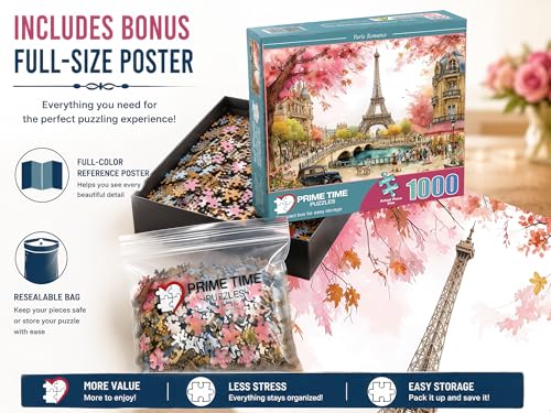 1000 Piece Jigsaw Puzzle for Adults - Paris Romance - Whimsical Eifel Tower Spring Scene - Challenging Puzzle Perfect for Game Nights - 1000 Piece for Adults. 20x27 inches - color: Paris Romance