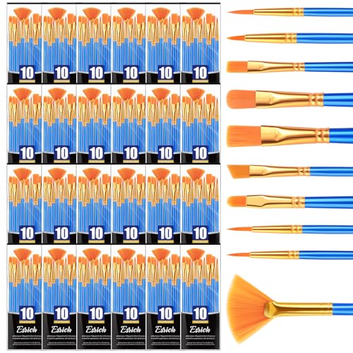 ESRICH Paint Brushes,24Packs -240Pcs Paint Brush for Acrylic Painting,Acrylic Paint Brush Set for Oil Watercolor,Body Face Rock Canvas, Small Paint Brushes for Kids Adult Drawing - size: 240p