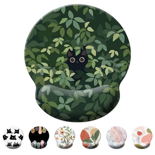 Mouse Pad Wrist Support,Ergonomic Mouse Pad with Wrist Rest,Comfortable Mousepad with Smooth Wrist Rest,Pain Relief Mouse Pads for Non-Slip Base,Computer,Laptop,Office & Home(Cat in The Meadow) - color: Cat in the Meadow
