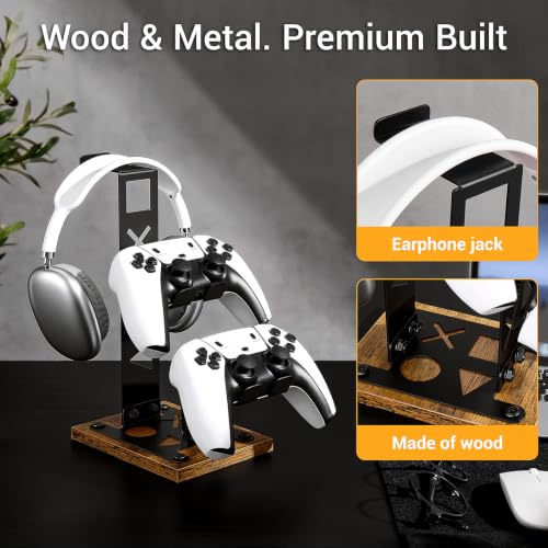Gaming Headset Stand Game Headphone Organizer Controller Holder for Gamepad | Gaming Headphones Stand Gamepad Organizer Game Earphone Hanger Controller Hook for Desktop,Gaming Desk Accessories Black