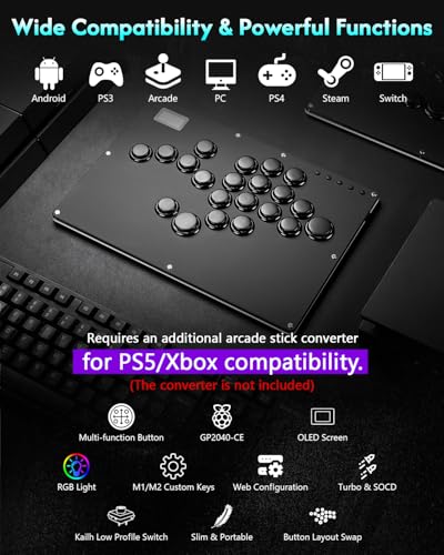 GuileKeys Leverless Controller Arcade Stick GK-21, All-Button Arcade Controller 21Keys for PS4/PS3/PC/Switch(PS5 w/Converter), Arcade Fight Stick with RGB/Turbo/Hot-Swap/Low Profile Switch Black - color: GK-21 Black