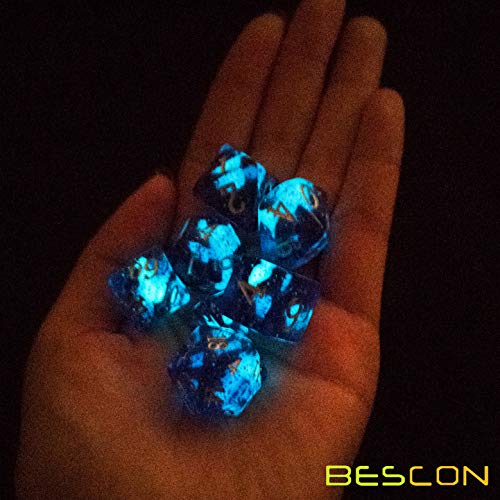 Bescon Super Glow in The Dark Glitter Polyhedral Dice Set DEEP Space, Luminous RPG Dice Set,Glowing Novelty DND Game Dice Set, Novelty DND Game Dice d4 d6 d8 d10 d12 d20 d% in Brick Box - color: Deep Space