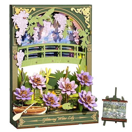 3D Wooden Puzzles for Adults Monet Water Lily DIY Model Building Kits with LED Light - Home Decor, Wall Art & Unique Creative Gifts for Art Lovers/Men/Women - style: Water Lily