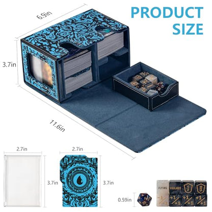 MTG Commander Deck Box with Dice Tray Card Deck Box Fits 160 Double Sleeved /200 Single Sleeved trading Cards, TCG deck box with 6 DICE 1Acrylic Dividers 1 Card Holder (Water) - color: Water