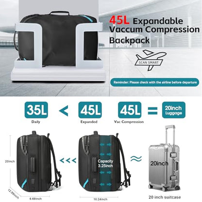 TANGCORLE Vacuum-Compressed Travel Backpack: Expandable, Airline-Approved Laptop Backpack—Unisex Business Backpack - color: Black-a45l